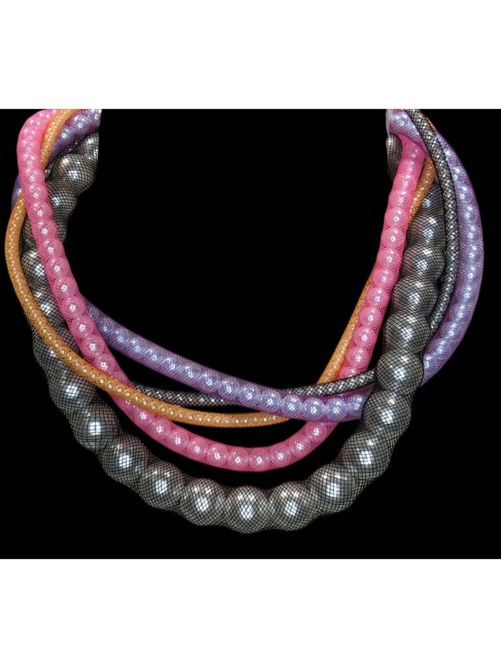 Zara Pearl Mesh Torsade Necklace Rainbow Glam Pink Purple Orange